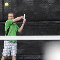 Chris Daurgherty, of Centerton, practices tennis Sunday at Memorial Park in Bentonville. Daurgherty ...