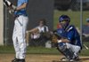 Rogers High’s Austin Griffin plays catcher for the Mounties on May 30.