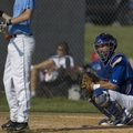 Rogers High’s Austin Griffin plays catcher for the Mounties on May 30.
