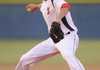Rogers Heritage standout and Arkansas Express 18 pitcher Hunter Wood delivers a pitch Thursday against the NOLA Prospects 18 at the Randal Tyson Sports Complex in Springdale.