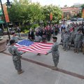 Members of the 90th Sustainment Brigade based in North Little Rock perform a flag folding ceremony T...