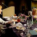 Author Gail Sheehy, left, talks with Jean Henry, a professor at the University of Arkansas, after a ...