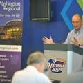 Dr. Stephen Shaddox of the Washington Regional Clinic for Senior Health in Fayetteville speaks to a ...