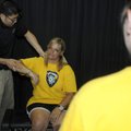  Dr. Alexander Yu, left, with Watermark Chiropractic Clinic in Springdale, gives Kristine Dias an al...
