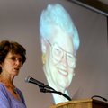 Charlotte Steele with First United Methodist Church talks Tuesday about friend Maudine Sanders durin...