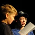 Matthew Gates, 13, right, and Josh Blount, 12, rehearse lines Tuesday during a rehearsal of “A Hairy...