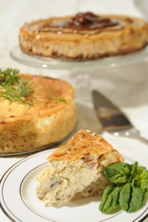 Savory and coffee cheesecakes offer new spins on a traditional dish.