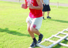 Ethan Sigle works on his footwork during practice at Dardanelle High School. Sigle will be a junior playing for the Sand Lizards this season.