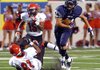 Little Rock Christian’s Daniel Williams (44) escapes Maumelle’s Mikele Sumons (15) during the Kickoff Classic held Tuesday at War Memorial Stadium. 