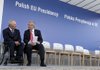 Jean-Claude Juncker (right), head of the eurozone finance ministers' group and prime minister of Luxembourg, and German Finance Minister Wolfgang Schaeuble confer Friday after an informal meeting of finance ministers in Wroclaw, Poland. 