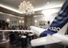 A model of an Airbus SAS A320 aircraft is displayed Monday during Airbus’ Global Market Forecast news conference in London. 