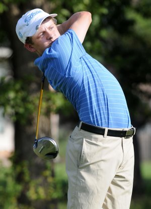 Nick Hancock, a Springdale Har-Ber High freshman, tees off from hole five Wednesday at the Lost Springs Golf and Athletic Club in Rogers. Hancock received his first set of clubs when he was 18 months old from his father who would be his teacher until the age of 7. Currently, Hancock travels to Oklahoma twice a month to train with his coach, Marshal Smith.