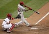 Philadelphia pinch hitter Ben Francisco hit a three-run home run during the seventh inning of the Phillies’ 3-2 victory in Game 3 of their National League division series Tuesday in St. Louis. 