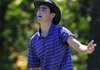 Thatcher Radler of Fayetteville High School reacts to missing a putt on the 14th hole Tuesday during the final round of the 7A State Boys Golf Tournament at the Fayetteville Country Club in Fayetteville. The team portion of the tournament was won by Conway High School and the individual champion for the tournament was Zach Coats of Springdale Har-Ber High School.
