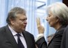 Evangelos Venizelos, Greece’s finance minister, speaks with Christine Lagarde, managing director of the International Monetary Fund, during the Eurogroup finance ministers meeting at the European Council headquarters in Brussels on Friday. 