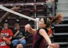Siloam Springs’ Makenzie Sharp pushes the ball over the net against Magnolia on Tuesday in the first round of the Class 5A State Volleyball Tournament at Panther Arena in Siloam Springs.