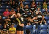 Bentonville’s Shayne Wiedemann jumps to spike the ball in the first game against Fayetteville the final of the Class 7A state championship in Conway. Bentonville won the match 3-1 to secure its second consecutive state championship. 