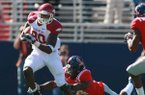 Chris Gragg (80) has emerged as a threat at tight end for Arkansas this season after spending the past two seasons playing behind All-American D.J. Williams.