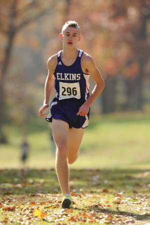 Christian Heymsfield, Elkins senior, nears the finish line Saturday during the state cross country championships in Harrison.
