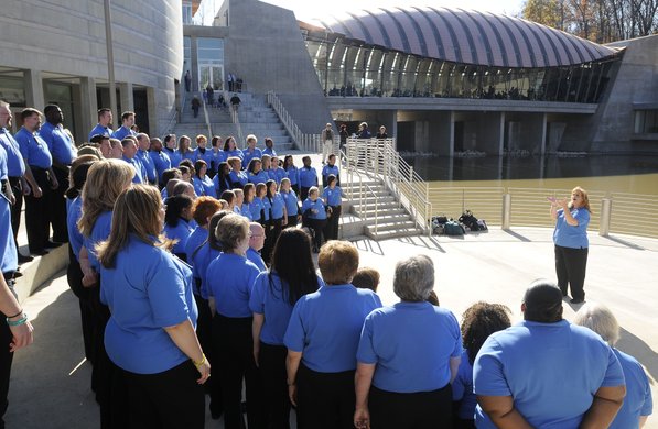 
                               
                                  Photo by Justin Wedgworth&mdash;
                               
                           
                           The Walmart Associate National Choir sings Friday, Nov. 11, 2011, during the opening day at the Crystal Bridges Museum of American Art in Bentonville.