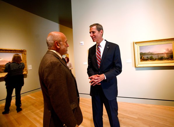 
                               
                                  Photo by Jason Ivester&mdash;
                               
                           
                           Museum Executive Director Don Bacigalupi (right) talks with John Tyson during the grand opening of Crystal Bridges Museum of American Art in Bentonville on Friday, Nov. 11, 2011.