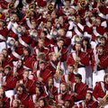 The Razorback Marching Band performs Saturday during the University of Arkansas football game agains...