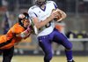Gravette senior Glenn Overturf, left, has harassed quarterbacks all season, but it was his blocked punt against Pocahontas last week that kick-started the Lions’ first-round victory in the Class 4A state playoffs.