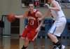 Brea Jones of Farmington drives down the court as Springdale Har-Ber’s Morgan Stephens tries to slow her down Nov. 22 at Wildcat Arena in Springdale.