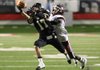 Charleston’s Seth McCann (17) intercepts a pass in front of Barton’s Demarius Wilborn during Friday night’s Class 3A championship game at War Memorial Stadium in Little Rock. Charleston won 31-10 for its third state title. 