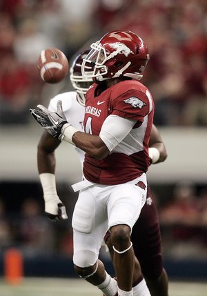 Arkansas wide receiver Jarius Wright scored two touchdowns in a game three times and was held without a score three times this season.