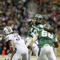 Baylor quarterback Robert Griffin III, rear, throws a pass during the first half of the Alamo Bowl c...