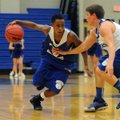 Xavier Smith, left, tries to get around Keifer Holt during the Mounties’ Blue-White Night scrimmage ...