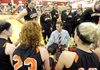 Gravette coach William Pittman directs his players Tuesday during the Lady Lions’ game at Farmington High.