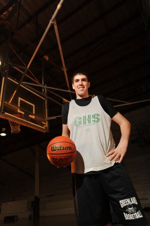 Peter Barber, a Greenland senior center, has been a force for the Pirates this season, collecting rebounds in the double digits each game.