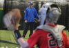 COACH FOR A DAY Omaha Storm Chaser catcher Cody Clark, a former catcher for Fayetteville High School, Arkansas Razorbacks and the Northwest Arkansas Naturals, conducts the Catcher’s Clinic at Balls-n-Strikes in Fayetteville.
