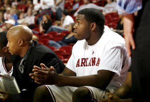 Arkansas’ Brandon Mitchell, normally a quarterback, could be pressed into action today on the basketball court because of injuries to scholarship players. Mitchell played basketball in 2009 when suspensions limited the team.