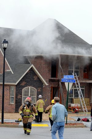 The scene of a fire at Angel Falls Lane and Yosemite Falls Cove on Thursday morning.