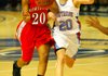 #20 Calli White of Southside slaps the ball away from #20 Bria Caldwell of Northside.