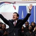 Comedian and Charleston native Stephen Colbert, left, sings to the crowd during the "Rock Me Like a ...