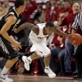 Arkansas junior Julysses Nobles races up the court after stealing the ball from Vanderbilt junior Jo...