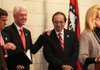 Former President Bill Clinton joins Paul Leopoulos, executive director of the Thea Foundation, at the Clinton center in Little Rock to announce the revival of the Arkansas A+ Program. 