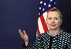 U.S. Secretary of State Hillary  Clinton speaks during a news-conference in Sofia, Sunday,Feb 5, 2012. Clinton is in Bulgaria, urging the country to break its energy dependence on Russia by diversifying its oil and gas supplies. 