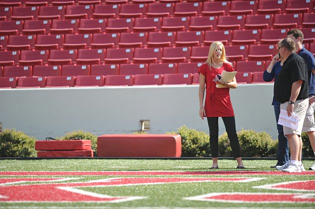 arkansas-democrat-gazettemichael-woods-jessica-dorrell-at-reynolds-razorback-stadium-on-march-30-2012