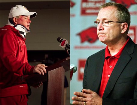arkansas-football-coach-bobby-petrino-left-was-placed-on-paid-administrative-leave-on-thursday-by-ua-athletics-director-jeff-long-right-after-petrino-lied-about-details-surrounding-his-motorcycle-accident-last-sunday-ap-photos