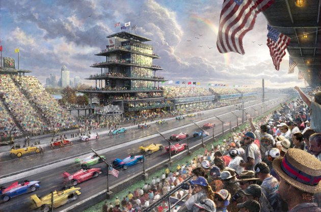 this-undated-photo-provided-by-the-thomas-kinkade-company-via-pr-newswire-shows-thomas-kinkades-new-studio-masterwork-indy-excitement-100-years-of-racing-at-indianapolis-motor-speedway-kinkade-whose-brushwork-paintings-of-idyllic-landscapes-cottages-and-churches-have-been-big-sellers-for-dealers-across-the-united-states-died-friday-april-6-2012-a-family-spokesman-said