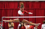 Arkansas sophomore Katherine Grable returned after missing the last three meets with a sprained ankle by finishing with scores of 9.85 or higher in the bars, beam and floor exercise Saturday at the South Central Regional in Fayetteville. 