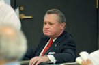 University of Arkansas Chancellor G. David Gearhart addresses the UA faculty senate on Wednesday. He declined to speak about Bobby Petrino, but he praised Athletic Director Jeff Long. 