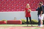 Eight months after resigning her position on the Arkansas football staff, Jessica Dorrell has landed a new job after moving to South Carolina. She is shown here at Reynolds Razorback Stadium in March.