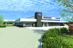 This architect’s rendering depicts the new Adventure Subaru facility, which is projected to open in July at 2269 N. Hinbest Drive just off Interstate 540 in Fayetteville.