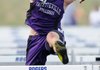 Bradly Culp of Fayetteville, clears the final hurdle Thursday in the boy’s 110-meter hurdles during the 7A-West Conference track meet at Mountie Stadium in Rogers. Culp took first in the race.